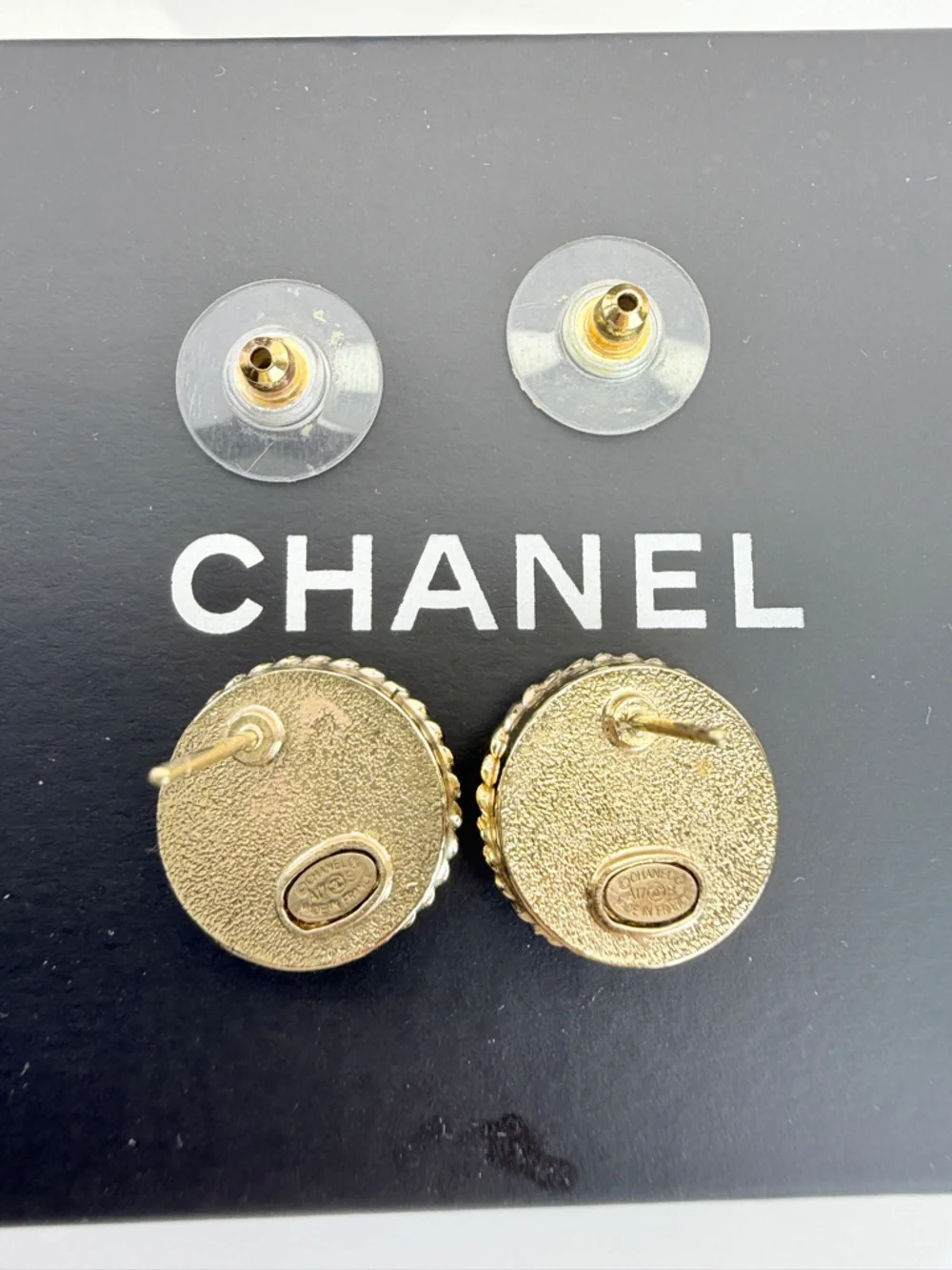 CHANEL 17s Gold Coin Rope-Edge Earrings